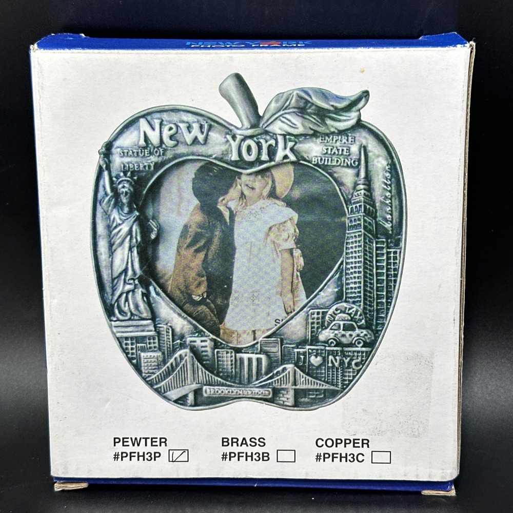 Pewter Metal Big Apple New York City Picture Frame 3.25x3.25 Bronx NYC PFH3P